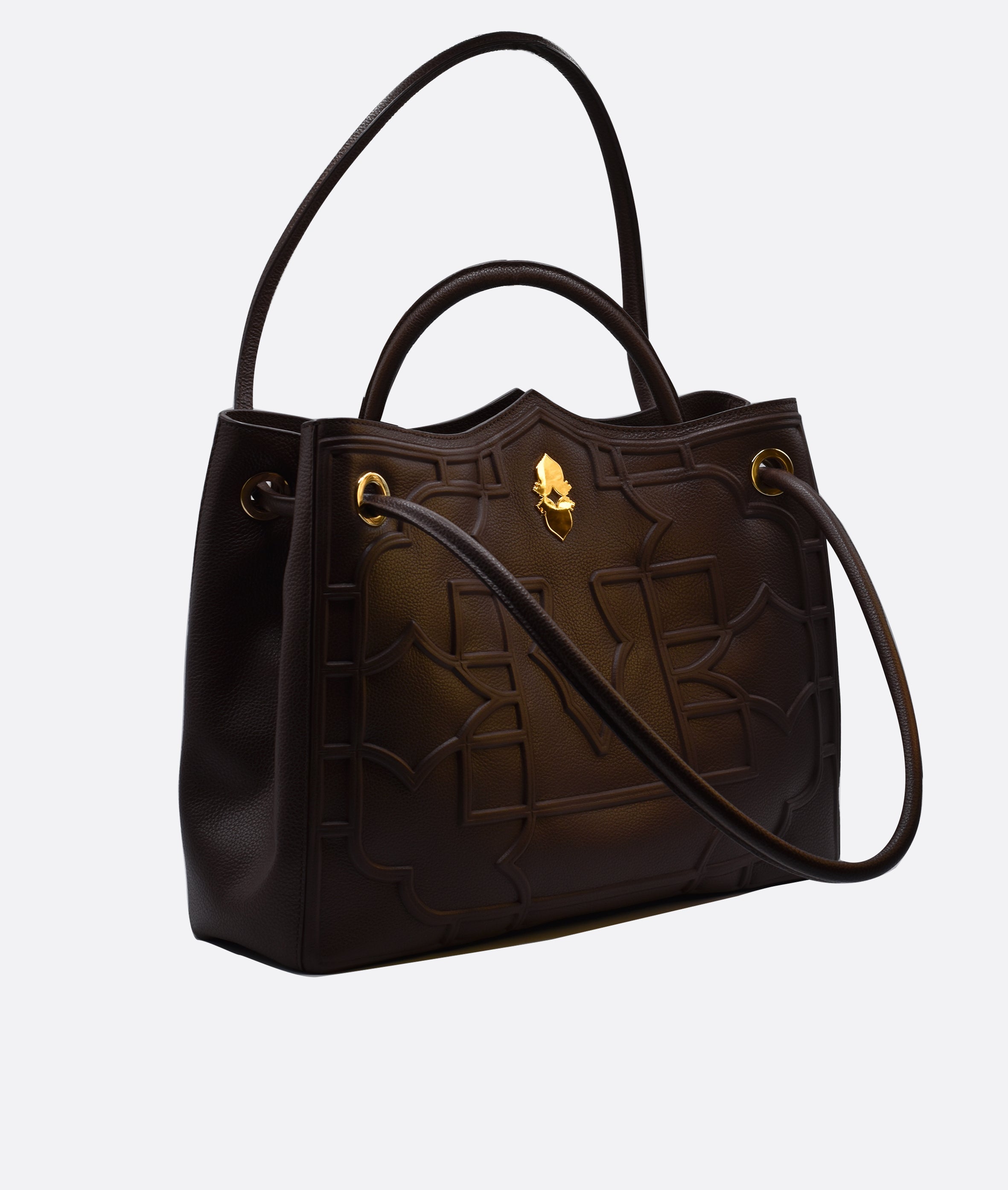 Della Luna Vittoria Midi choclate handbag in premium leather with Alcantara interior, made in Venice