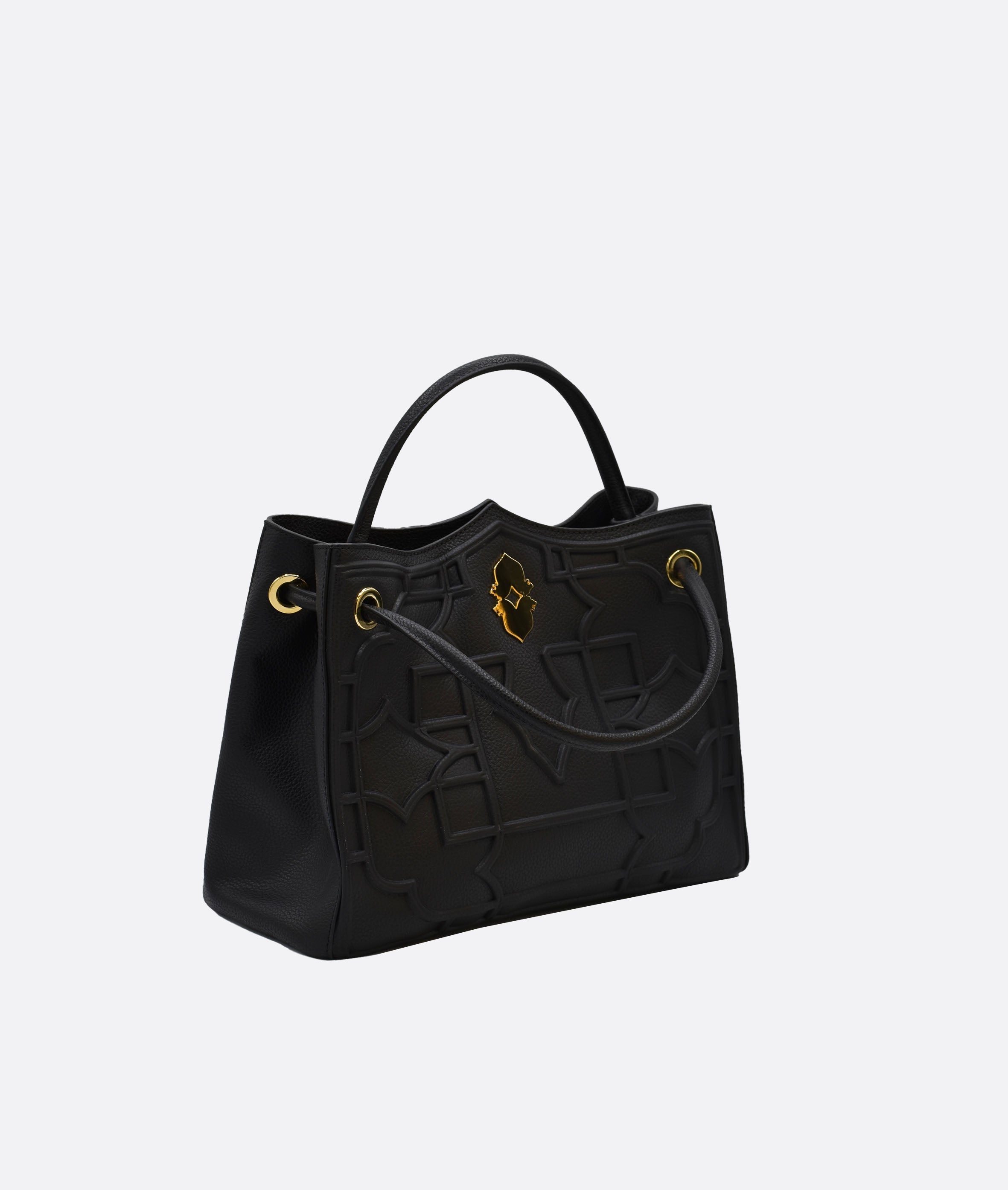 Della Luna Vittoria Midi Black handbag in premium leather with Alcantara interior, made in Venice