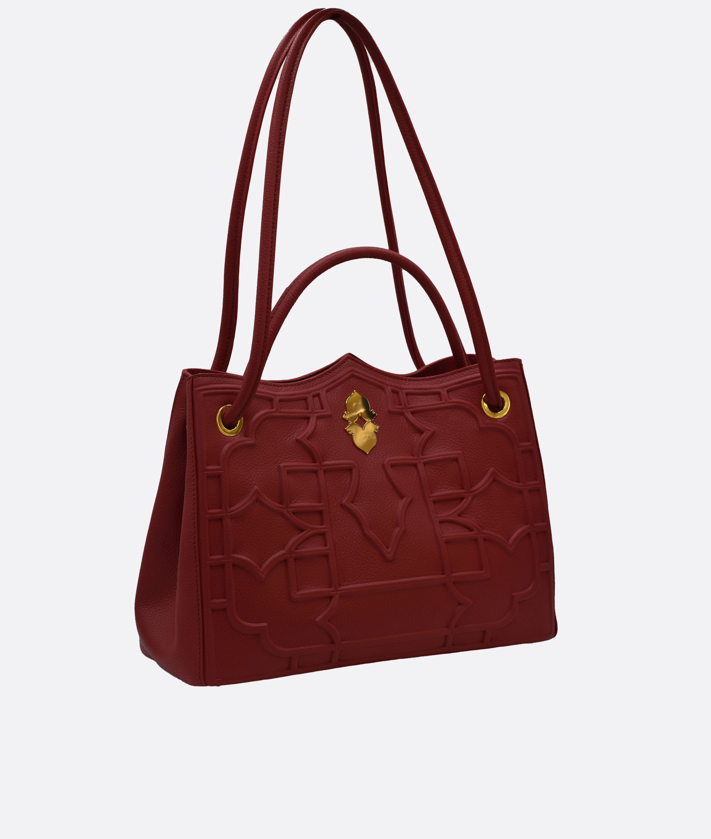 Della Luna Vittoria Midi bag in premium  Venetian red leather with Alcantara interior