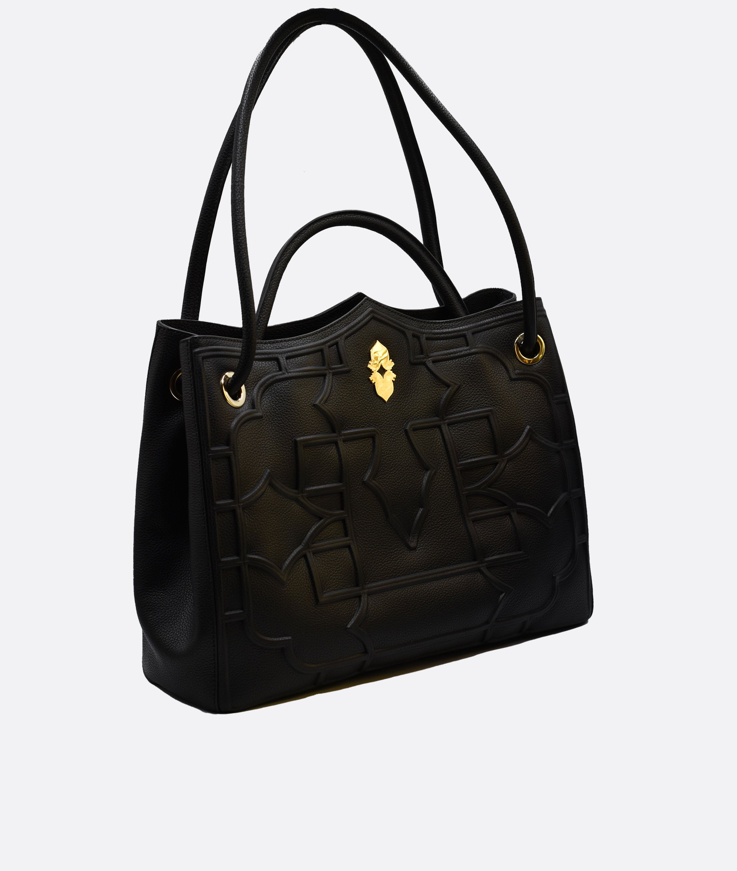 Vittora Black Handbag Calfskin Leather made in Italy, Venice