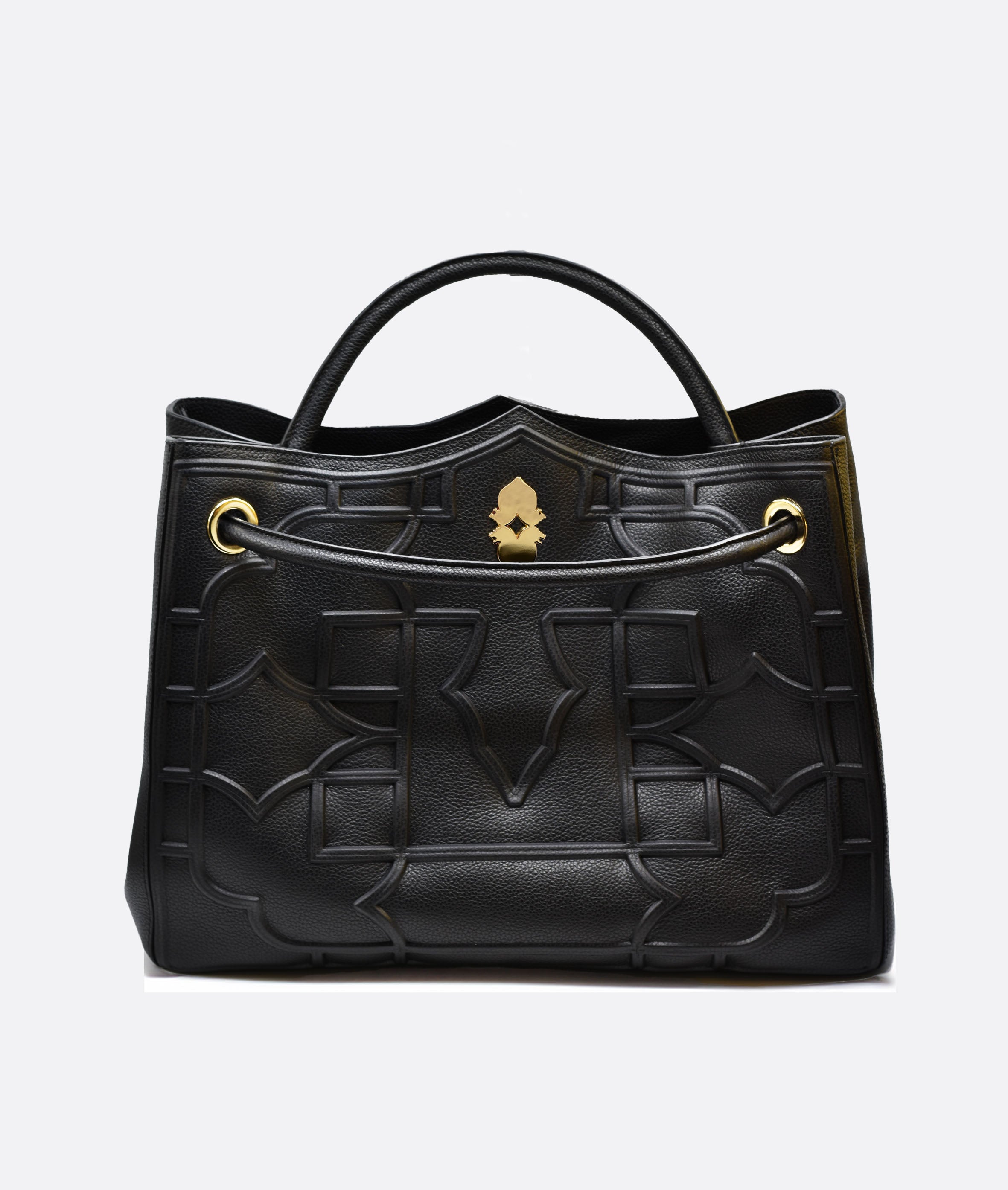 Della Luna Vittoria Midi Black handbag in premium leather with Alcantara interior, made in Venice